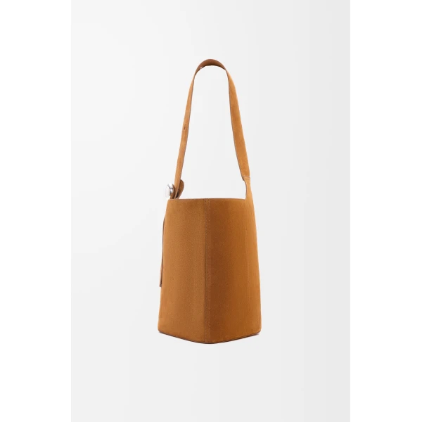 LOEWE Large Pebble Bucket Bag In Suede Calfskin, view 3