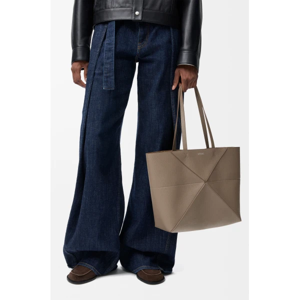 LOEWE Medium Horizontal Puzzle Fold Tote In Soft Grained Calfskin, view 2