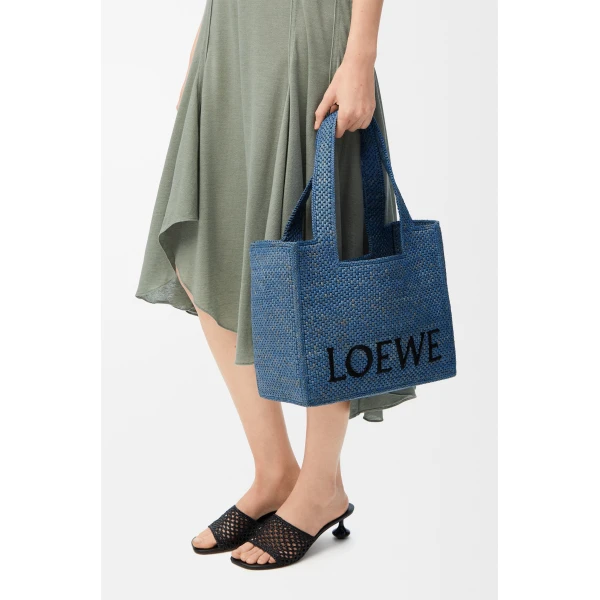 LOEWE Medium Loewe Font Tote In Raffia, view 2