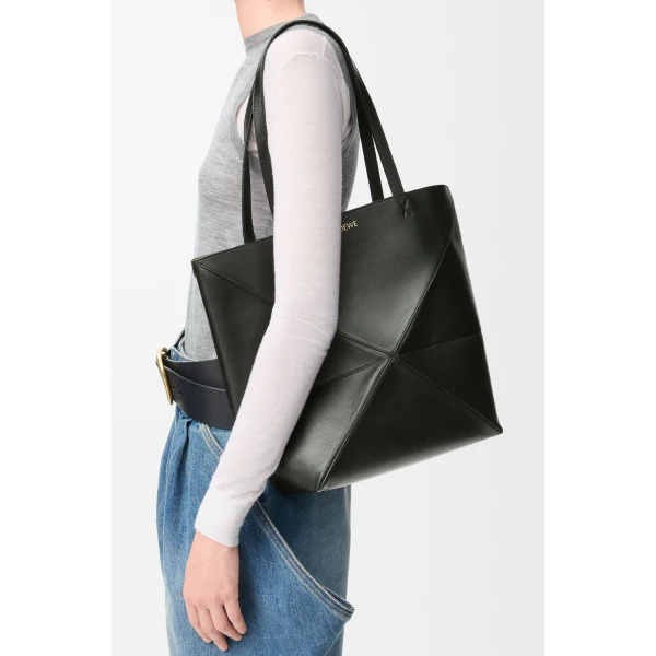 LOEWE Medium Puzzle Fold Tote In Shiny Calfskin, view 2