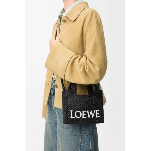 LOEWE Mini Loewe Font Tote In Raffia, view 2