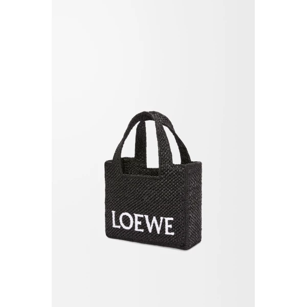 LOEWE Mini Loewe Font Tote In Raffia, view 3