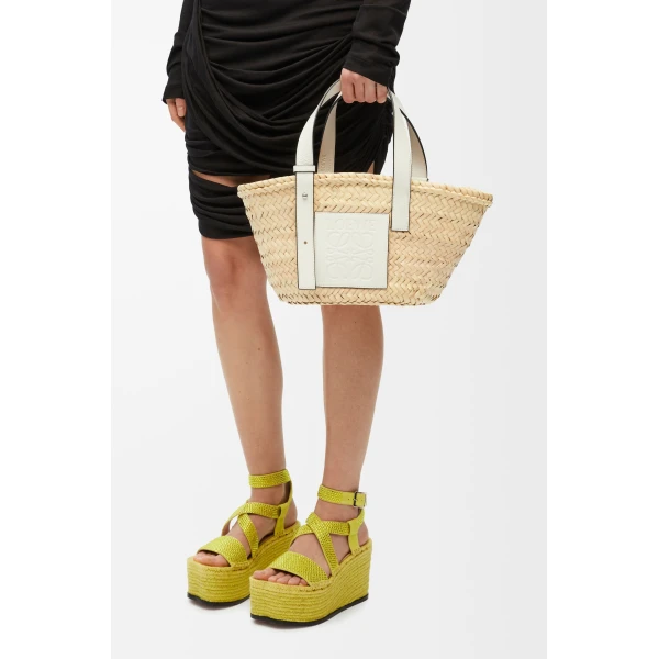LOEWE Small Basket Bag In Palm Leaf And Calfskin, view 2