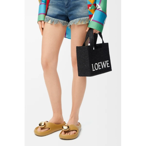 LOEWE Small Loewe Font Tote In Raffia, view 2