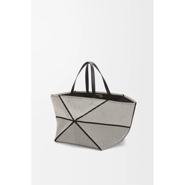 LOEWE Xxl Puzzle Fold Tote In Canvas Jacquard And Calfskin, view 2