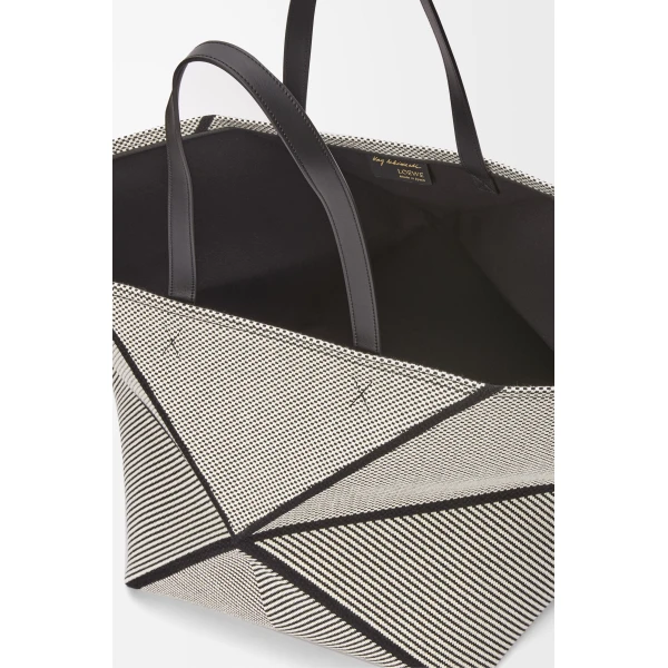 LOEWE Xxl Puzzle Fold Tote In Canvas Jacquard And Calfskin, view 4