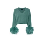 Lapointe Cashmere Cropped V Neck Sweater With Feathers
