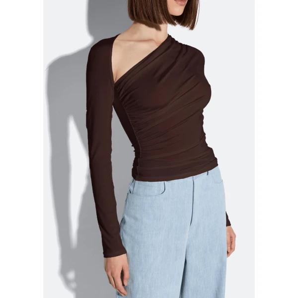 LaPointe Jersey Asymmetrical Ruched Top, view 4