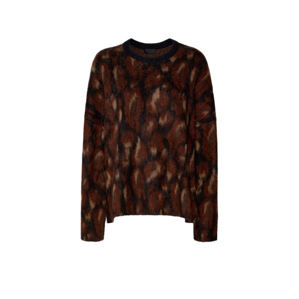 Lapointe Leopard Jacquard Crew Neck Sweater