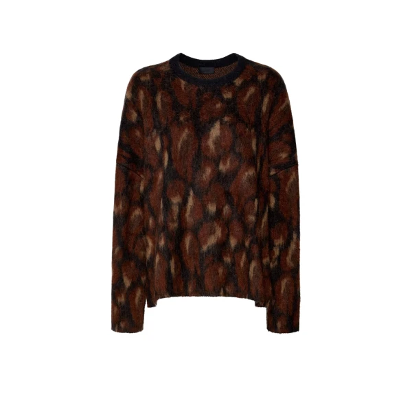 Lapointe Leopard Jacquard Crew Neck Sweater
