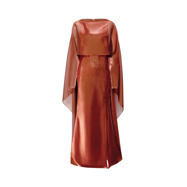 Lapointe Metallic Organza Layered Gown With Cape