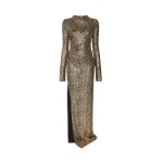 Lapointe Metallic Snake Jersey Long Sleeve Ruched Gown