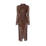 Lapointe Printed Mesh Draped Midi Dress