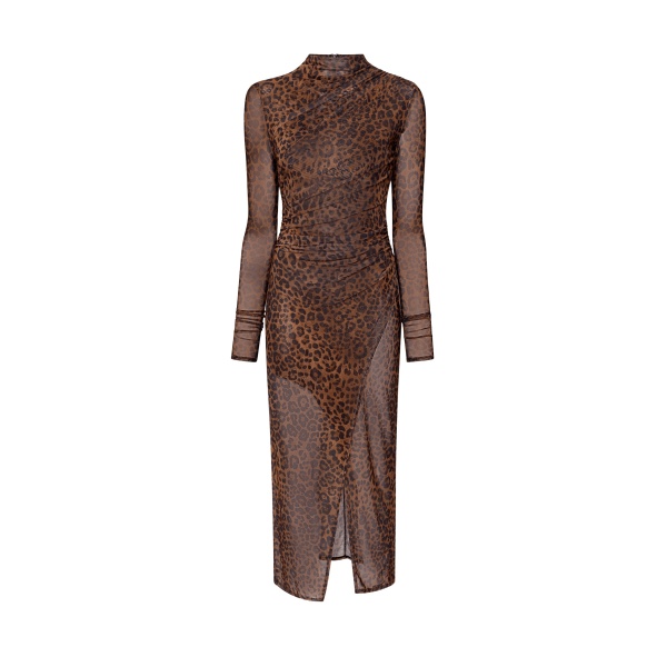 LaPointe Printed Mesh Draped Midi Dress