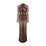 Lapointe Printed Mesh Halter Ruched Gown
