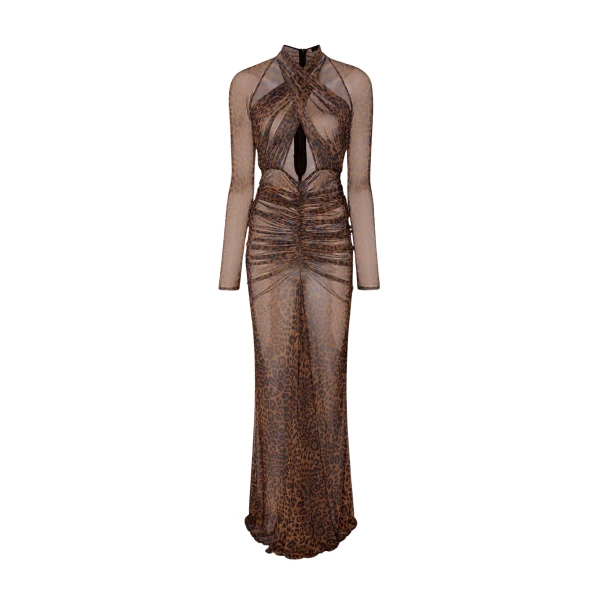 Lapointe Printed Mesh Halter Ruched Gown