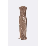 Lapointe Sheer Sequin Ruched Gown With Slit