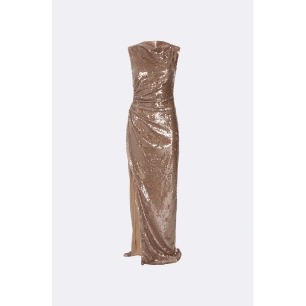 Lapointe Sheer Sequin Ruched Gown With Slit