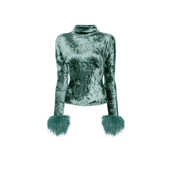 Lapointe Velvet Dolman Top With Feathers