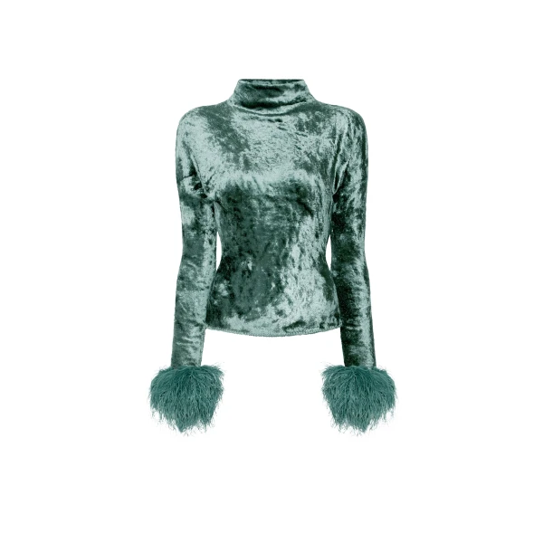 Lapointe Velvet Dolman Top With Feathers