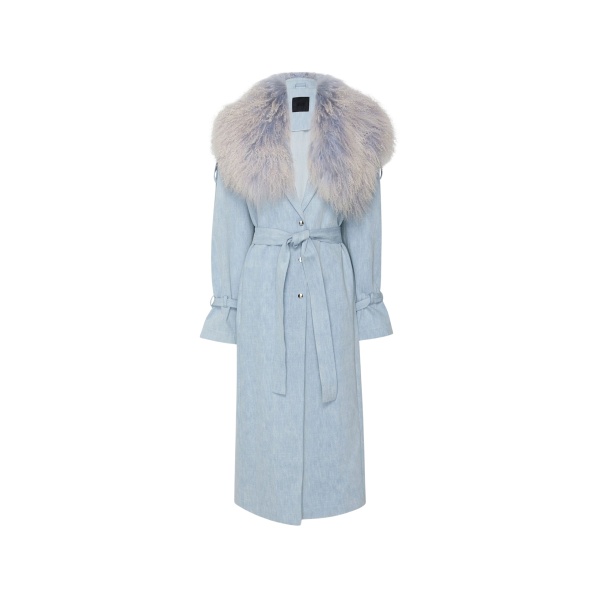 Lapointe Washed Denim Relaxed Trench With Mongolian