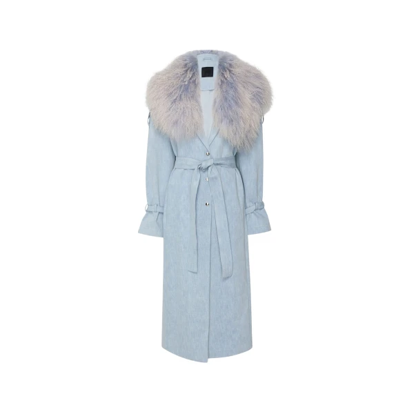 Lapointe Washed Denim Relaxed Trench With Mongolian