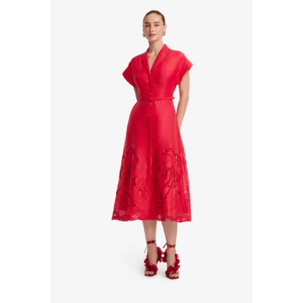 Leo Lin Aubrey Striped Shirt Midi Dress, view 4