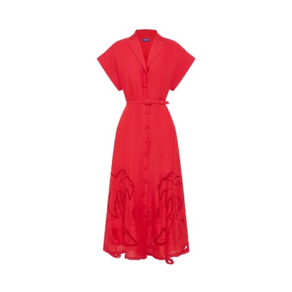 Leo Lin Aubrey Striped Shirt Midi Dress