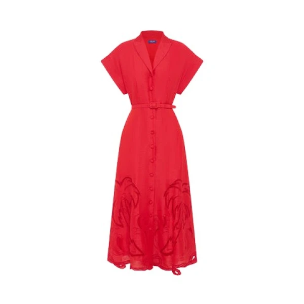 Leo Lin Aubrey Striped Shirt Midi Dress