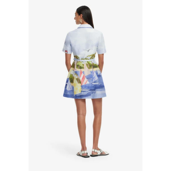 Premium linen blend printed mini dress