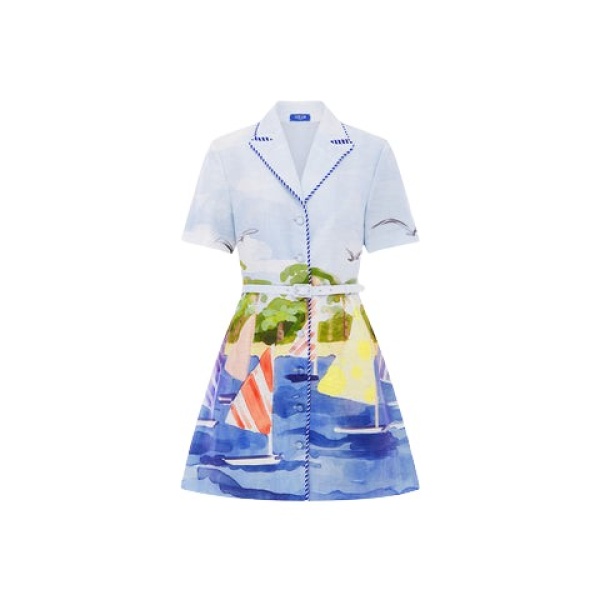 Leo Lin Multicolour Dresses Sailing ships scatter across a soft canvas