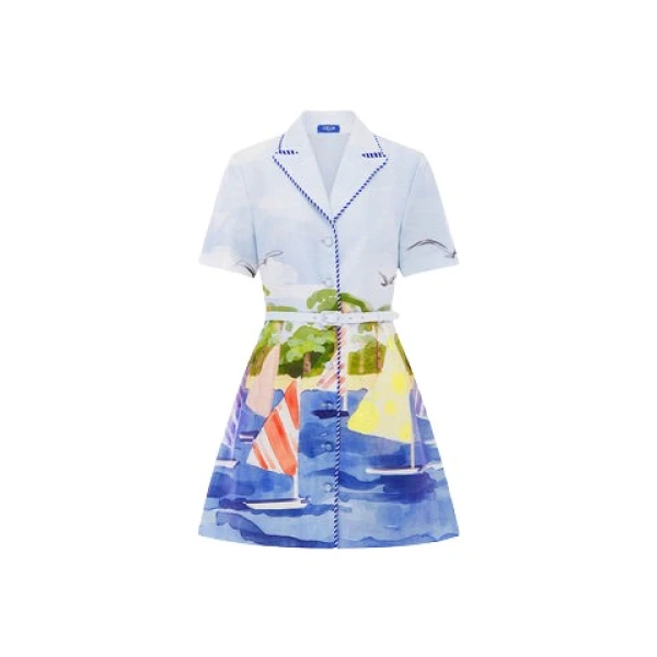 Leo Lin Multicolour Dresses Sailing ships scatter across a soft canvas
