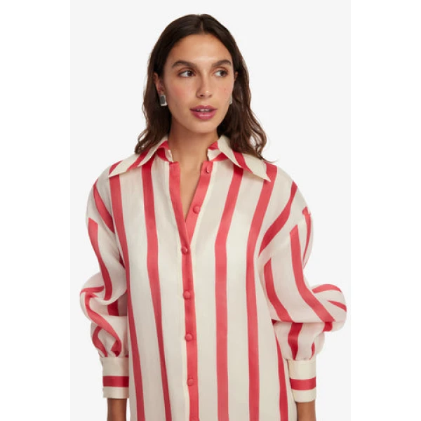 Slip included - Striped Silk Blouse from Coveti