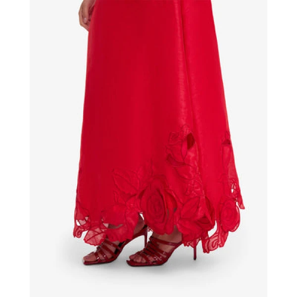 Fully lined - Linen Appliqué Maxi Skirt from Coveti