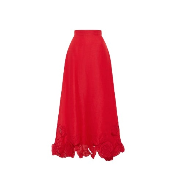 Leo Lin Multicolour Skirts Premium linen-blend appliqué maxi skirt