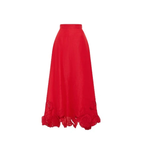 Leo Lin Multicolour Skirts Premium linen-blend appliqué maxi skirt