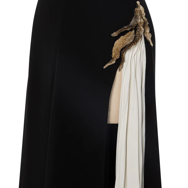 Marmar Halim A-Line Crepe Dress With Hand Pleated Chiffon Slit And Embroidered Brocard Dresses