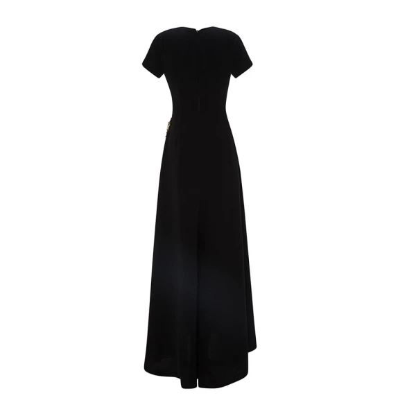 Marmar Halim A-Line Crepe Dress With Hand Pleated Chiffon Slit And Embroidered Brocard Dresses