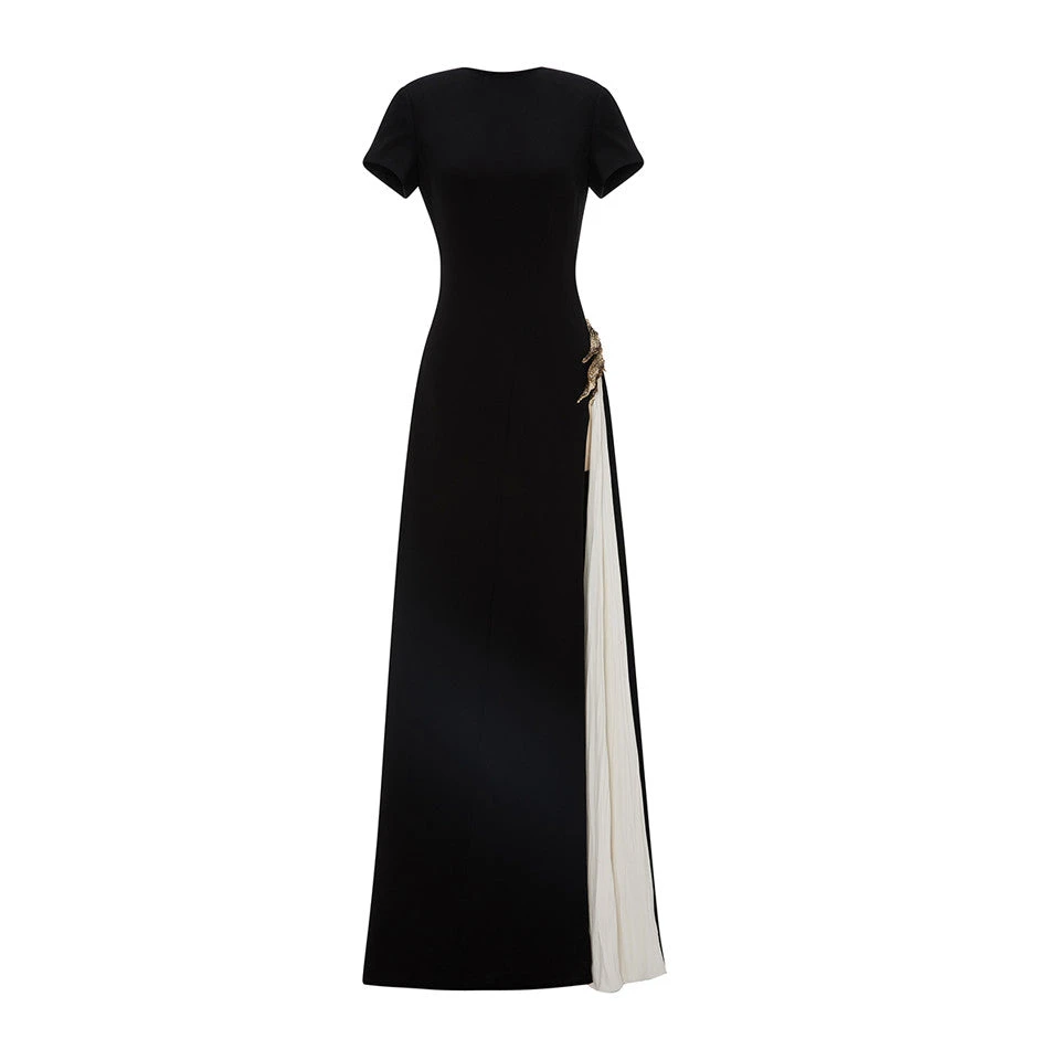 Marmar Halim A-Line Crepe Dress With Hand Pleated Chiffon Slit And Embroidered Brocard Dresses Marmar Halim A-Line Crepe Dress With Hand Pleated Chiffon Slit And Embroidered Brocard Dresses