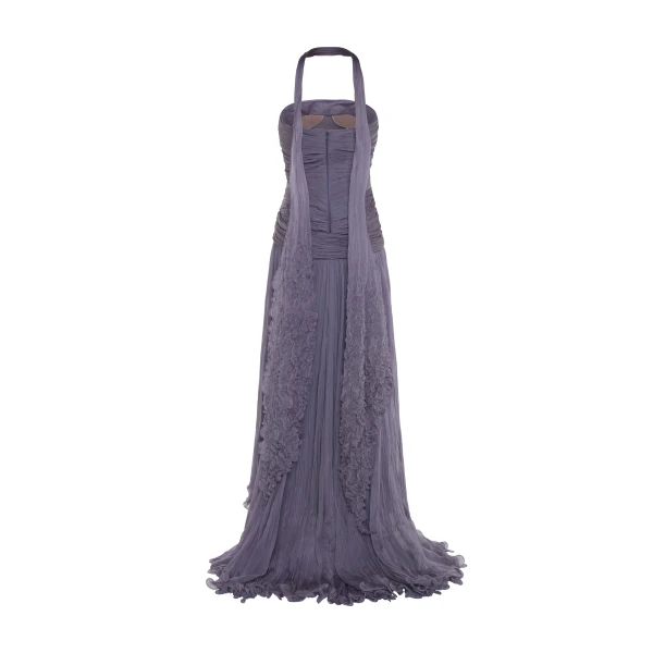 Marmar Halim Alina - Strapless Pleated Chiffon Gown With Cape Gowns