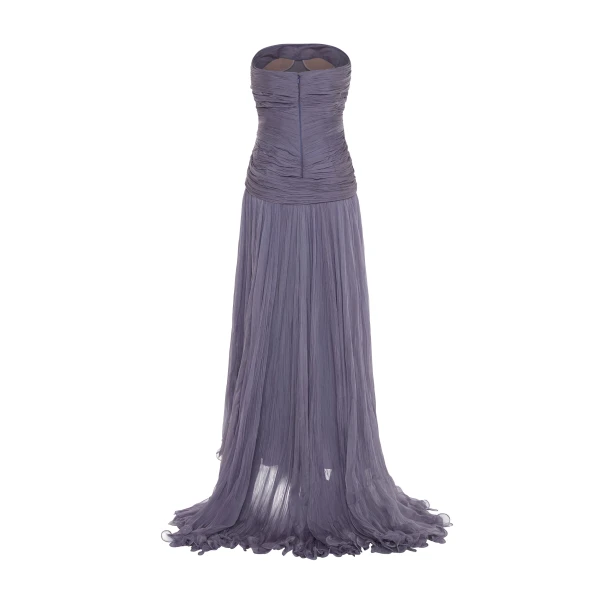 Marmar Halim Alina - Strapless Pleated Chiffon Gown With Cape Gowns
