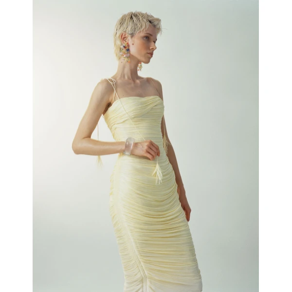 Marmar Halim Beatriz – Strapless Pleated Silk Gown With Corset And Fringe Straps, view 2