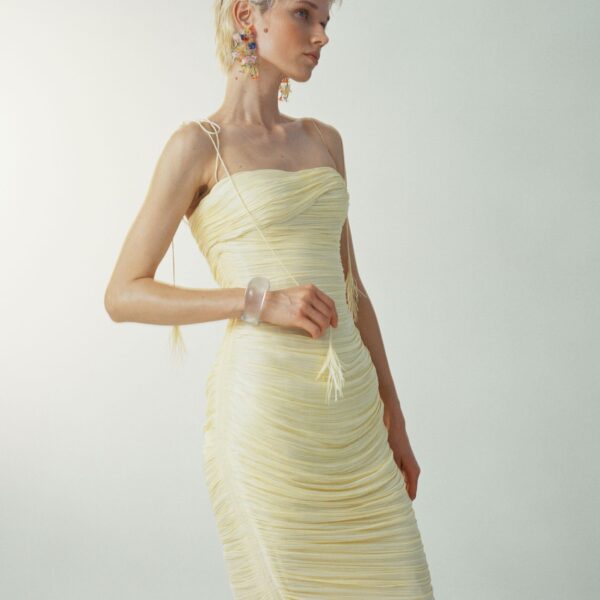 Marmar Halim Beatriz - Strapless Pleated Silk Gown With Corset And Fringe Straps Gowns
