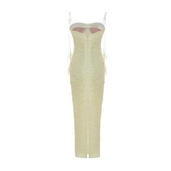 Marmar Halim Beatriz - Strapless Pleated Silk Gown With Corset And Fringe Straps Gowns