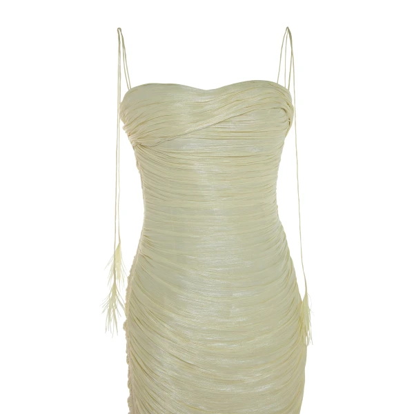Marmar Halim Beatriz - Strapless Pleated Silk Gown With Corset And Fringe Straps Gowns