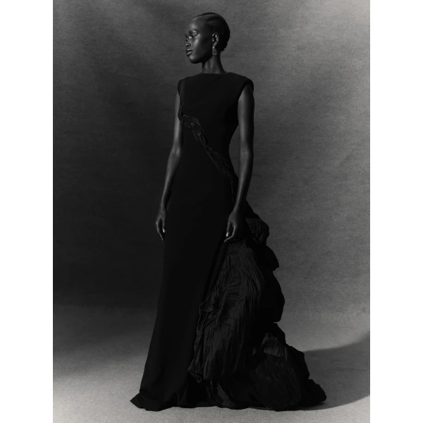 Marmar Halim Black Crepe Dress With Hand Crushed Tafeta Puff, view 2