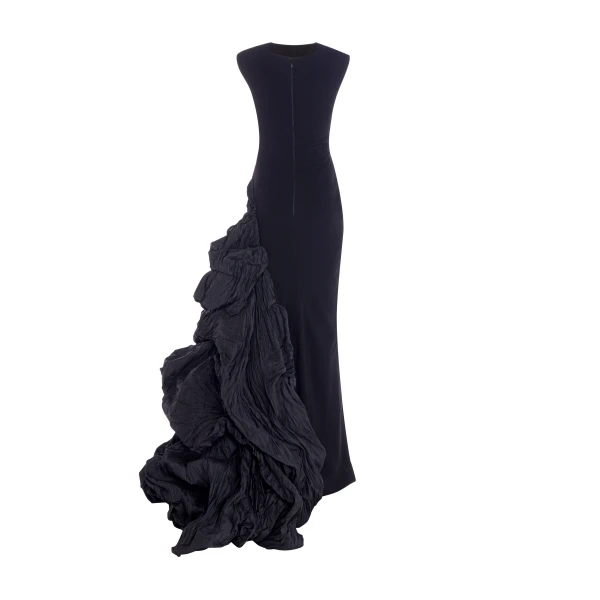 Marmar Halim Black Crepe Dress With Hand Crushed Tafeta Puff Dresses