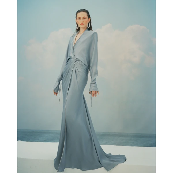 Marmar Halim Camila - Draped Satin Gown With Structured Collar Gowns