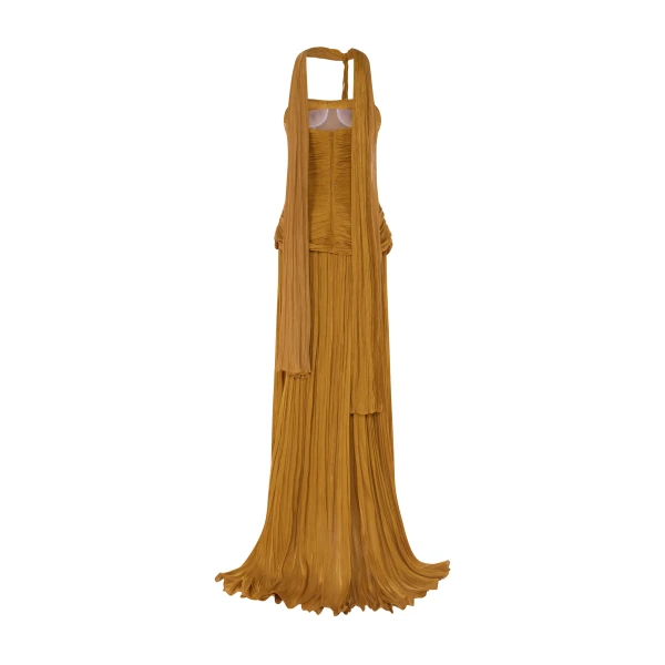 Marmar Halim Caridad - Strapless Pleated Silk A-Line Gown With Cape Gowns