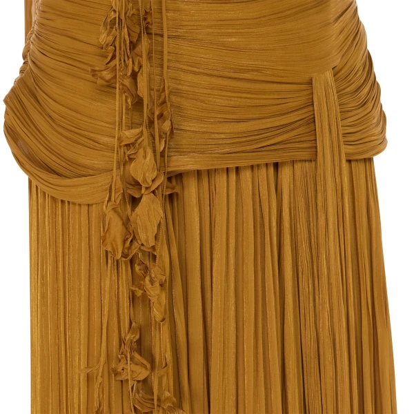 Marmar Halim Caridad - Strapless Pleated Silk A-Line Gown With Cape Gowns